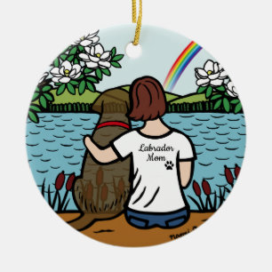 Chocolate Labrador Angel and Mom Brown Ceramic Ornament