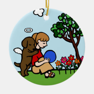 Chocolate Labrador Angel and Mom Smiling Ceramic Ornament