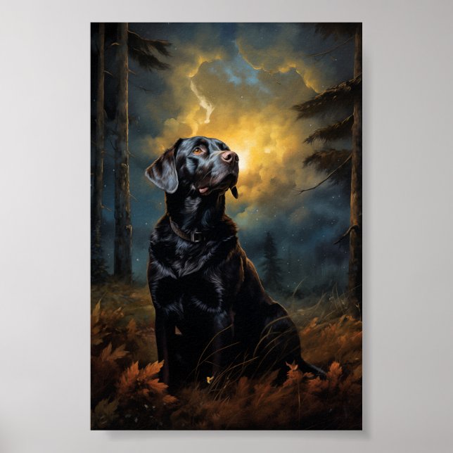 Chocolate labrador at night poster (Front)