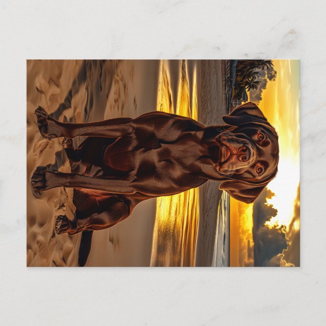 Chocolate Labrador at Sunset Postcard (Front)