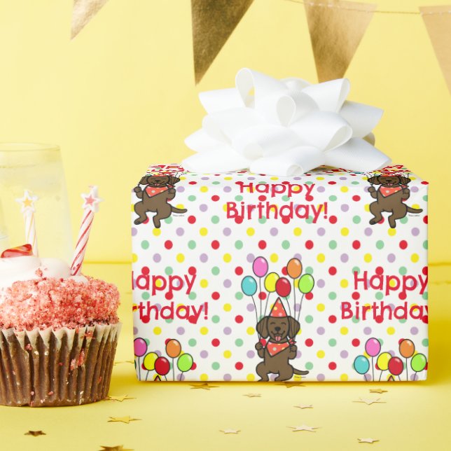 Chocolate Labrador Balloons Birthday  Wrapping Paper (Birthday Party)