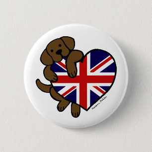Chocolate Labrador British Heart 2 Inch Round Button