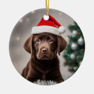 Chocolate Labrador Christmas Ceramic Ornament