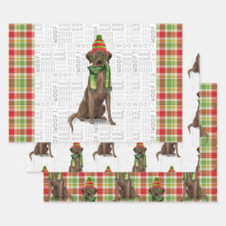 Chocolate Labrador Christmas Dog Plaid Wrapping Paper Sheet