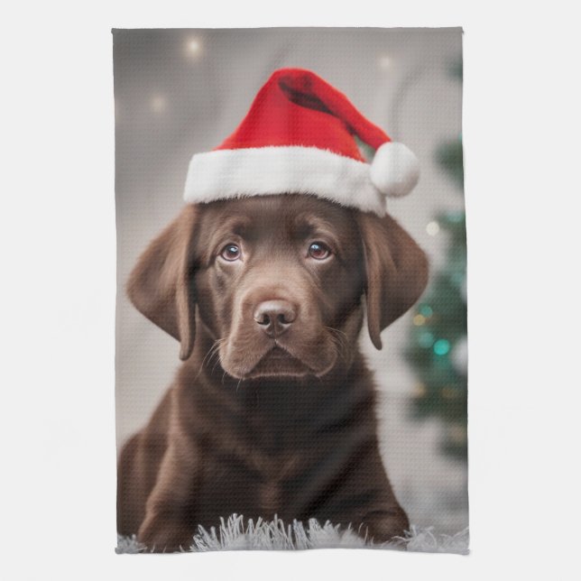 Chocolate Labrador Christmas Kitchen Towel (Vertical)