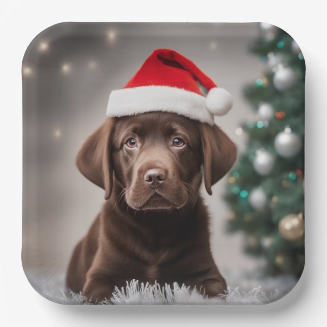 Chocolate Labrador Christmas Paper Plate (Front)