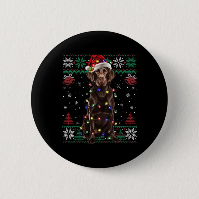 Chocolate Labrador Christmas Santa Ugly Sweater Do 2 Inch Round Button (Front)