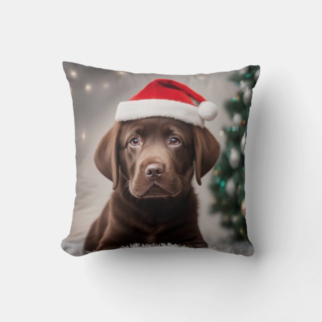 Chocolate Labrador Christmas Throw Pillow (Front)
