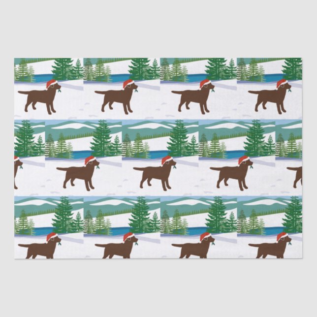 Chocolate Labrador Christmas Winter View Tissue Paper (Front)