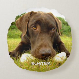 Chocolate Labrador Custom Round Pillow