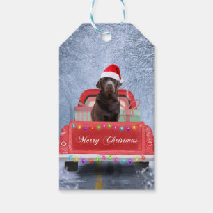 Chocolate Labrador Dog in Snow Christmas Car  Gift Tags