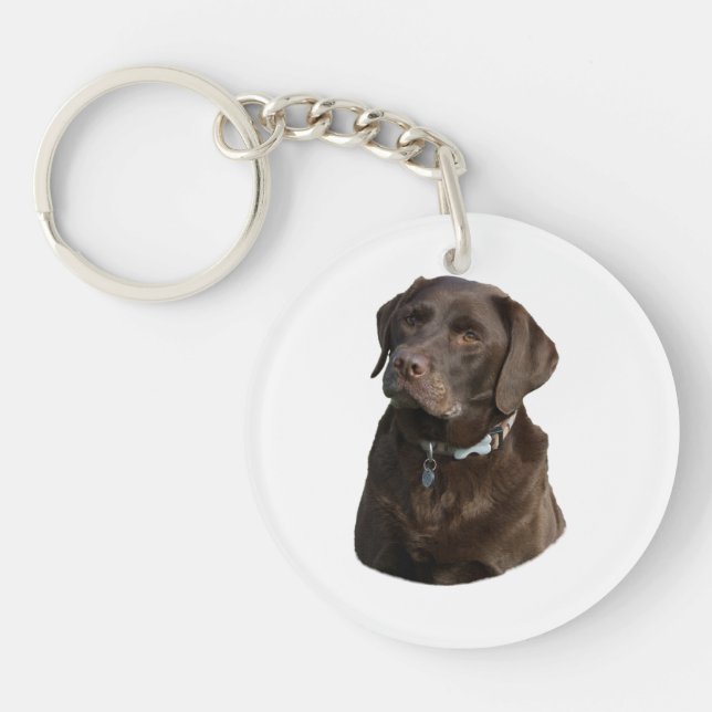 Chocolate Labrador dog photo portrait Keychain (Front)