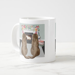 Chocolate Labrador Dogs Christmas Fireplace Scene Large Coffee Mug