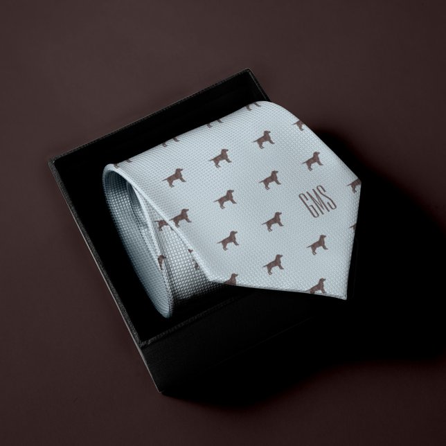 Chocolate Labrador Dogs Pattern Monogrammed Tie (Creator Uploaded)