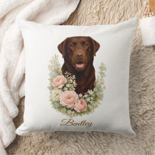 Chocolate Labrador Floral Portrait Throw Pillow