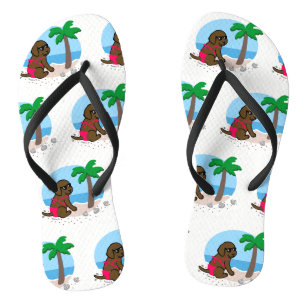 Chocolate Labrador Girl Summer Vacation Flip Flops