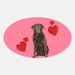 Chocolate Labrador Happy Valentine's Day Oval Sticker