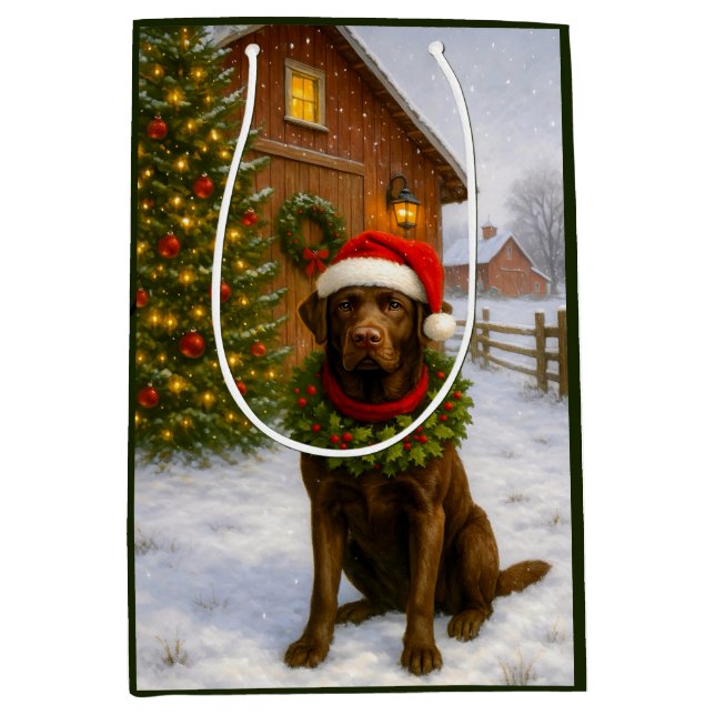 Chocolate Labrador Holiday  Medium Gift Bag (Front)