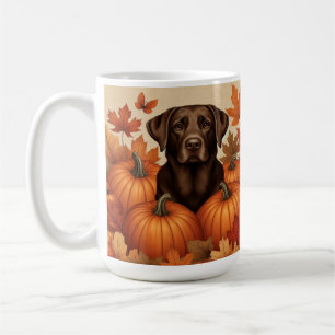 Chocolate Labrador in Autumn Setting with Pumpkins Coffee Mug
