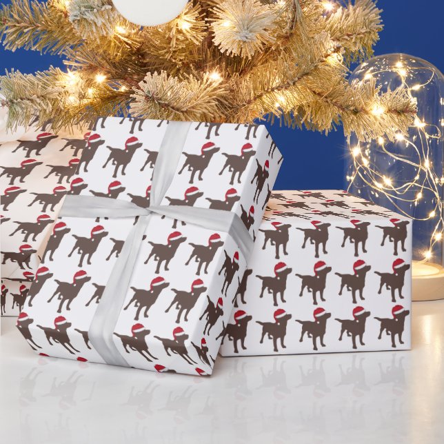 Chocolate Labrador In Santa Hat Christmas Wrapping Paper (Holidays)
