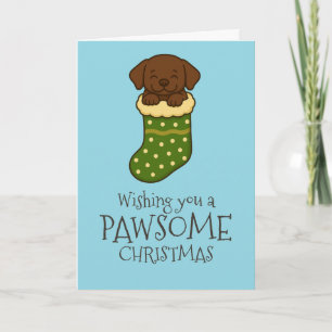 Chocolate Labrador in Stocking Christmas Holiday Card