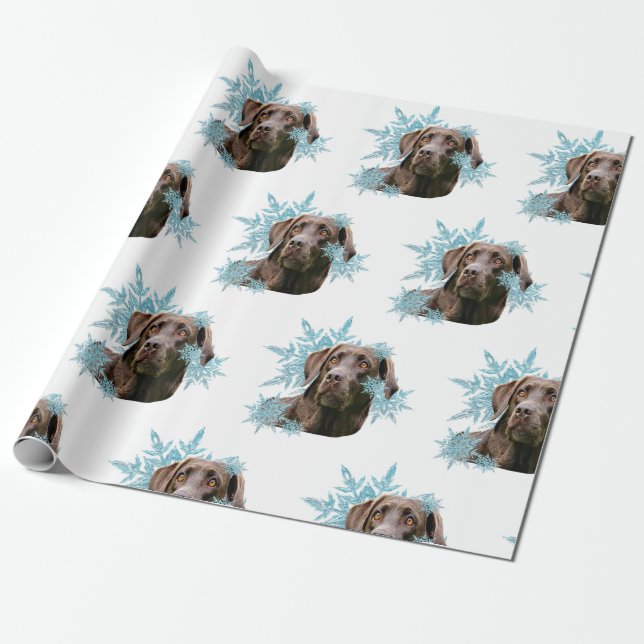 Chocolate Labrador in the Snowflakes  Wrapping Paper (Unrolled)