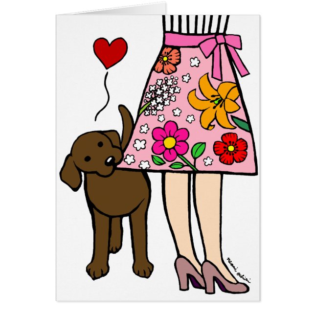Chocolate Labrador & Mom's Skirt Cartoon (Front)