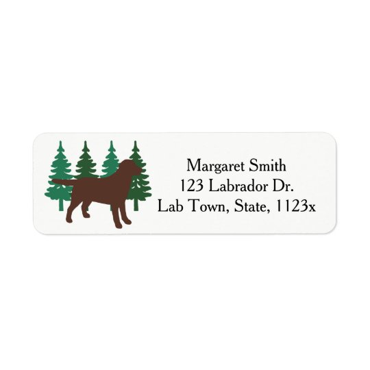 Chocolate Labrador Outline Evergreen Trees Four Return Address Label