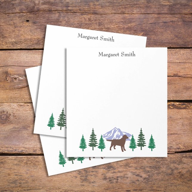 Chocolate Labrador Outline Evergreen Trees Notepad (Personalized Chocolate Labrador Outline Evergreen Trees Design Notepad for Labrador Owners.)