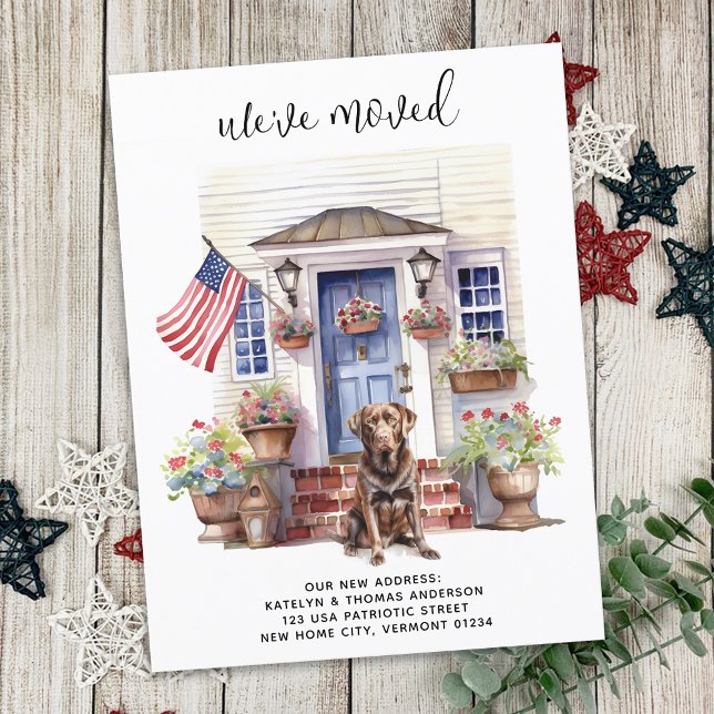 Chocolate Labrador Patriotic Custom Dog Moving Announcement Postcard (Creator Uploaded)