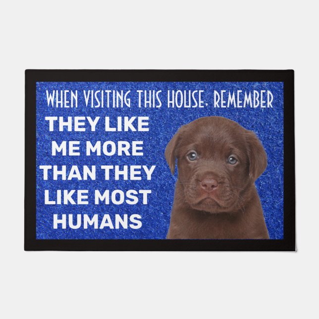 Chocolate Labrador personalized doormat (Front)