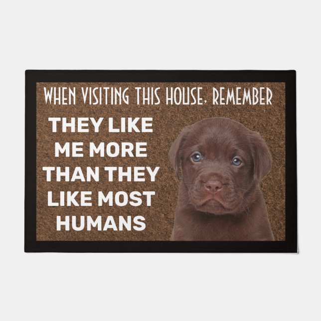 Chocolate Labrador personalized doormat (Front)