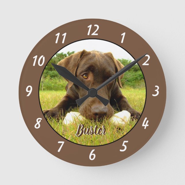 Chocolate Labrador Personalized Large Clock (Front)