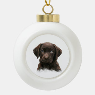 Chocolate Labrador Puppy Ceramic Ball Christmas Ornament