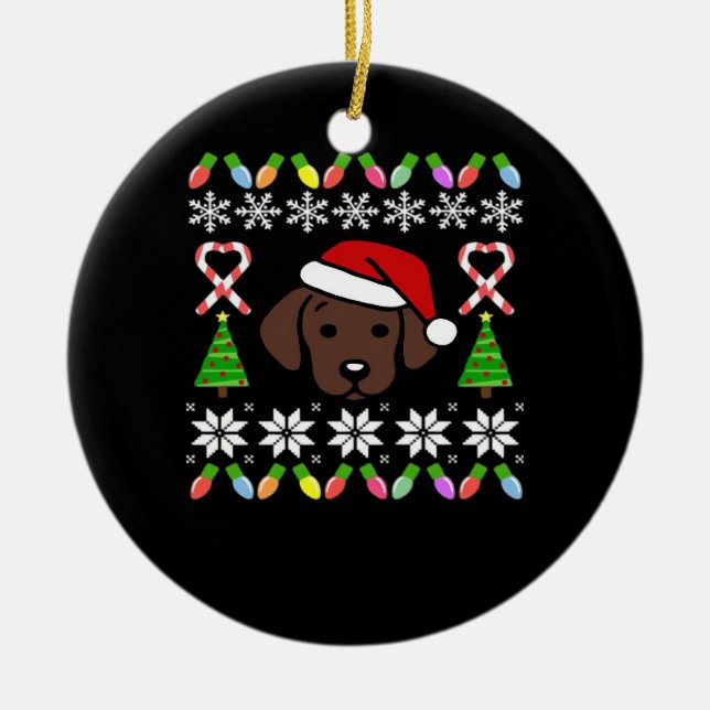Chocolate Labrador Puppy Christmas Santa Oversized Ceramic Ornament (Front)