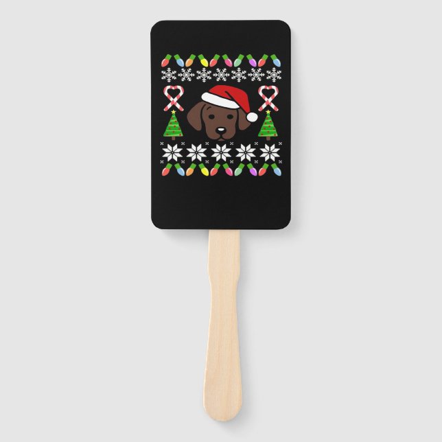 Chocolate Labrador Puppy Christmas Santa Oversized Hand Fan (Front)