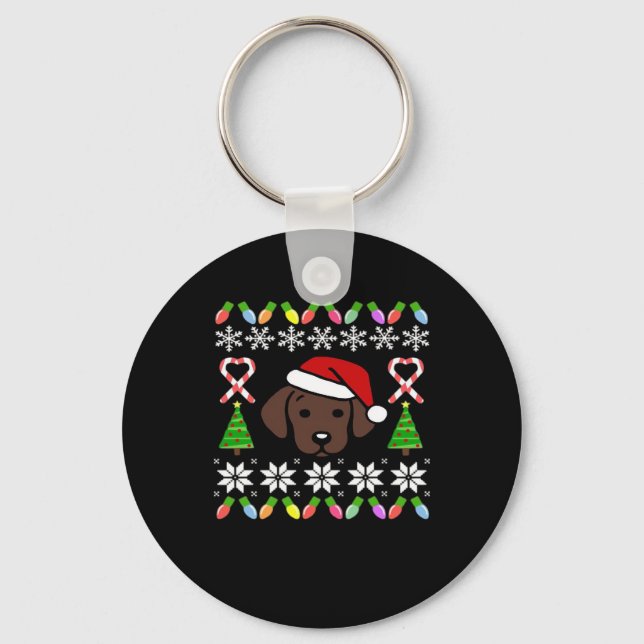 Chocolate Labrador Puppy Christmas Santa Oversized Keychain (Front)