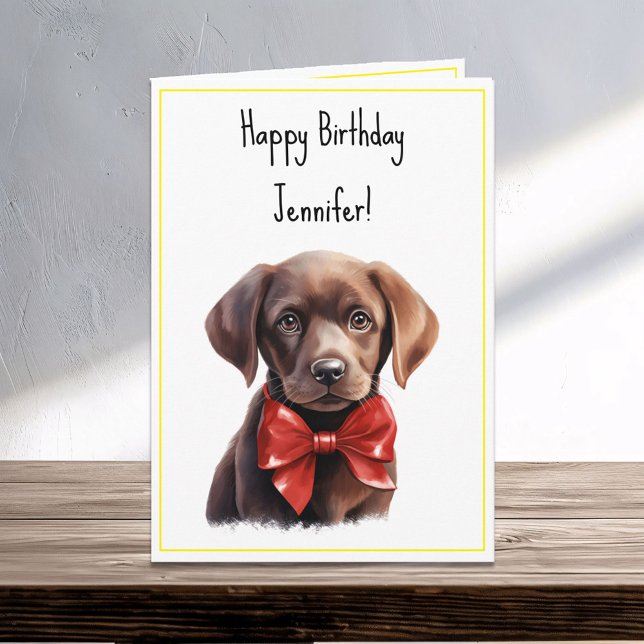 Chocolate Labrador Puppy Dog Birthday Name Card (Creator Uploaded)