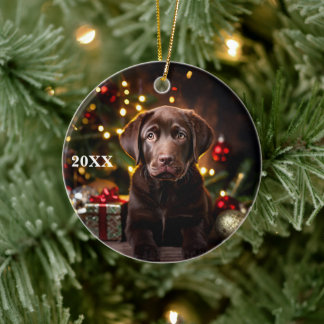 Chocolate Labrador Puppy Dog Christmas Ornament