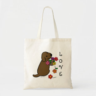 Chocolate Labrador Puppy Flower Basket Cartoon Tote Bag