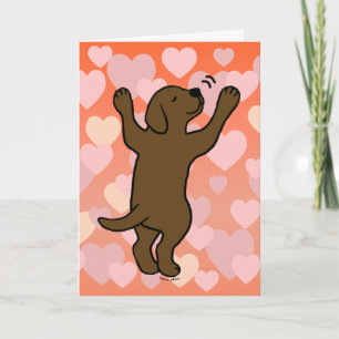 Chocolate Labrador Puppy Hug Cartoon Hearts Card