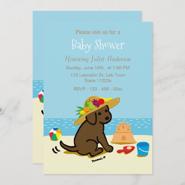 Chocolate Labrador Puppy Straw Hat Baby Shower Invitation (Front/Back)