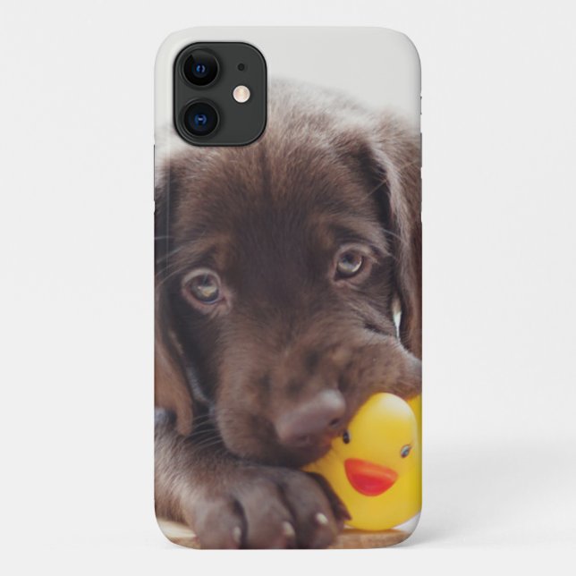 Chocolate Labrador Puppy With Toy Duck Case-Mate iPhone Case (Back)