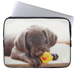 Chocolate Labrador Puppy With Toy Duck Laptop Sleeve