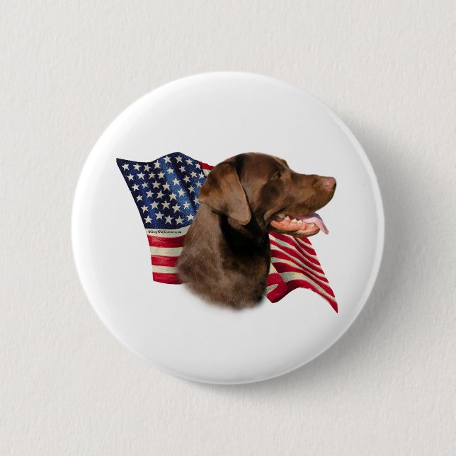 Chocolate Labrador Retriever American Flag 2 Inch Round Button (Front)