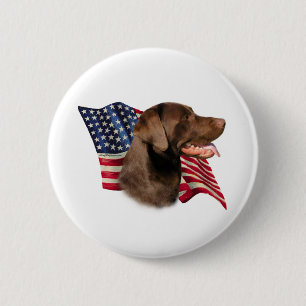 Chocolate Labrador Retriever American Flag 2 Inch Round Button