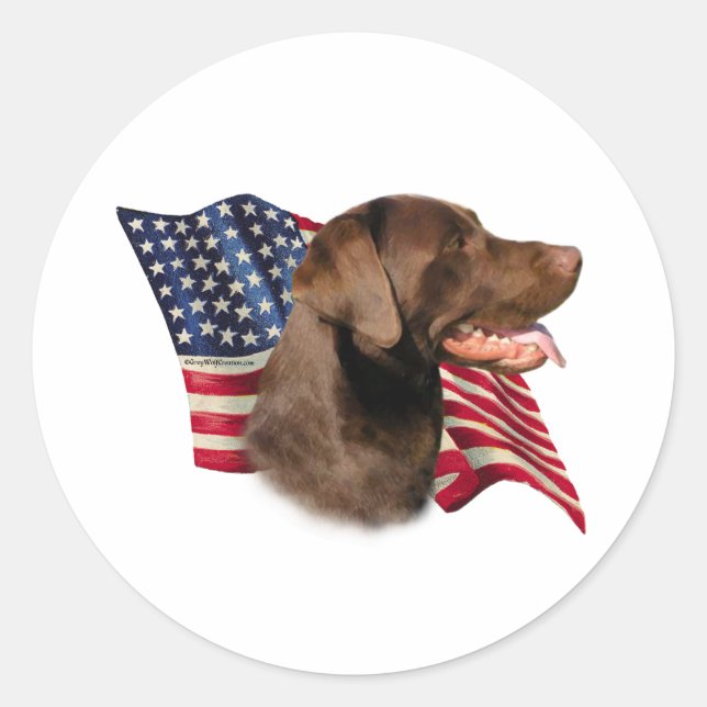 Chocolate Labrador Retriever American Flag Classic Round Sticker (Front)
