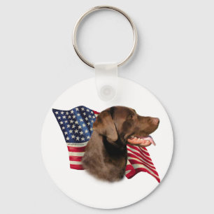 Chocolate Labrador Retriever American Flag Keychain