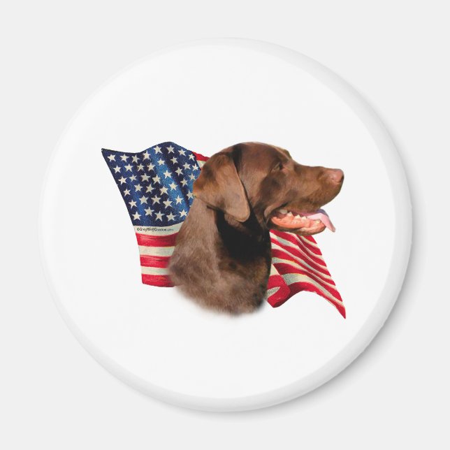 Chocolate Labrador Retriever American Flag Magnet (Front)