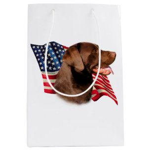 Chocolate Labrador Retriever American Flag Medium Gift Bag